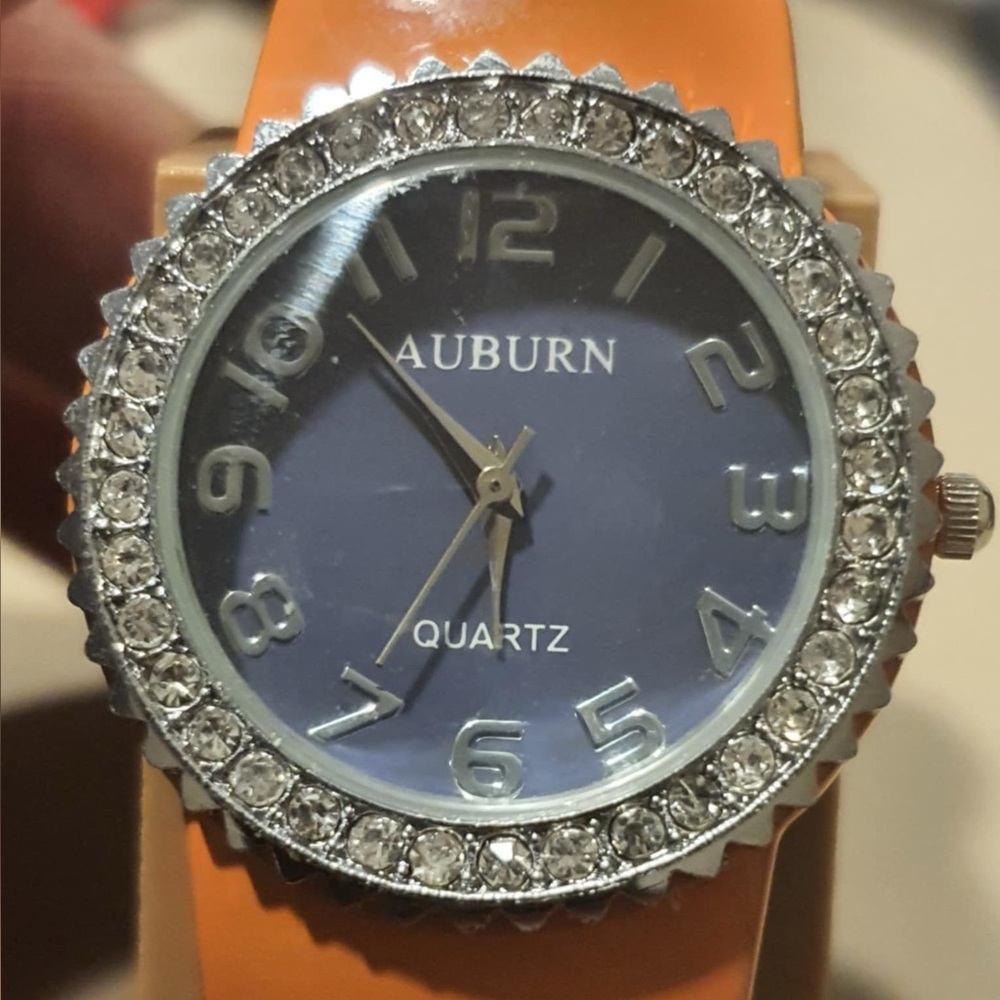 🦋10/$20🦋 Auburn Silver/Blue Rhinestone Silicone Women's Cuff Watch